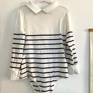 White and navy striped L'ecole des Femmes bodysuit, never worn, size Medium